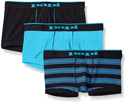Papi Stylish Brazilian Solid And Print Trunks (3-Pack Of Men's Underwear), Black/Turquoise, Medium #TOP3