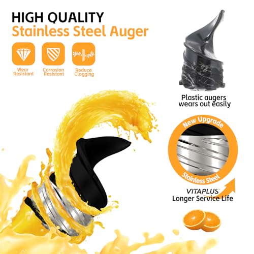 Cold Press Juicer, Upgraded AC Motor Masticating Juicer, Never Wears Stainless Steel Auger, BPA-FREE Slow Juicing Extractor Machine with Easy Clean 5.8" Feeding Chute for Whole Vegs and Fruits - Image 6