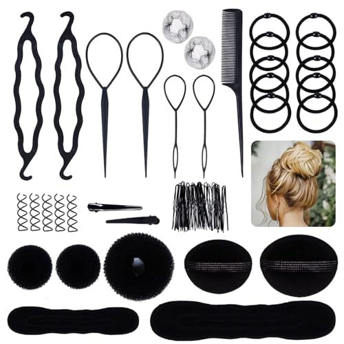 Oiomniv 72PCS Hair Styling Tools Set for Women DIY Hair Braiding & Bun Maker Kit Easy Hair Accessories for Updos Ponytails & Braids Home Hairdressing Styling Set Hair accessories for girls