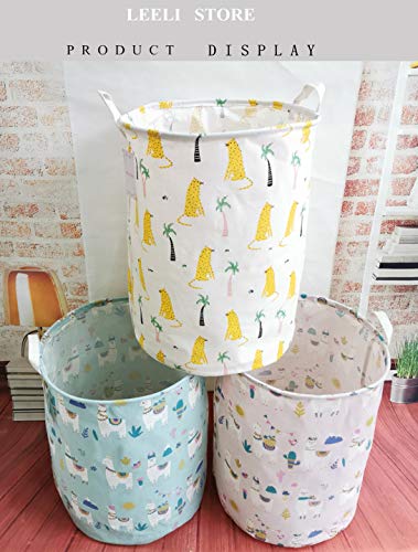 Leeli Laundry Hamper With Handles Collapsible Canvas Laundry Basket,Waterproof Storage Basket Home Organizer For Nursery,Clothes,Toys,Baby Hamper19.7×15.7(Pink Llama) #TOP6