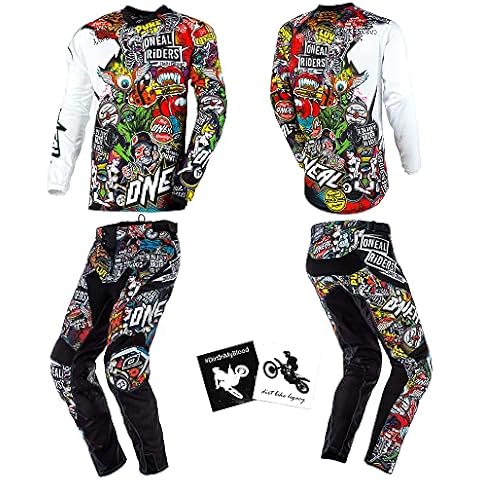 MX Outfit O'Neal Mayhem Lite Crank Men (W32/Medium) Protective Pants Jersey riding bundle motocross dirt bike package Cover
