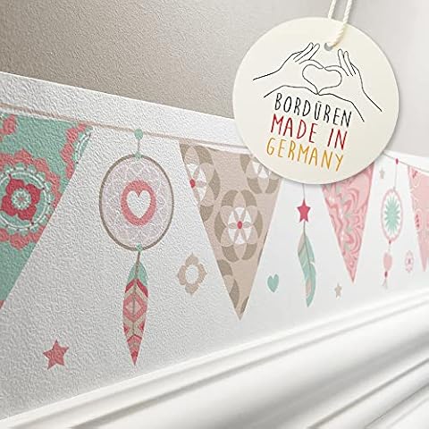 Cenefa autoadhesiva Lovely Label con diseño de guirnalda y atrapasueños de color pastel Cover