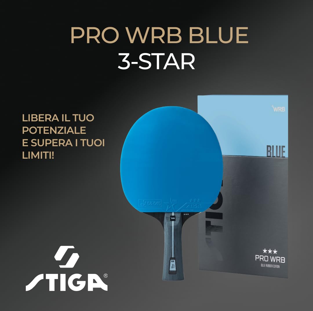 STIGA Racchetta da Ping Pong Pro WRB Blue Edition - Racchetta da Tennis Tavolo a 3 Stelle con Rivestimento in Gomma Blu