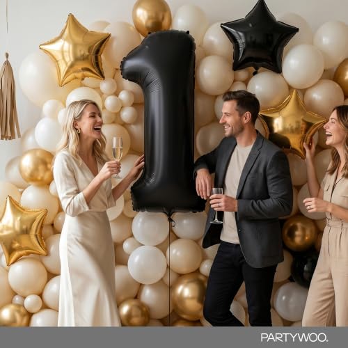 Image of PartyWoo Black Number 1 Balloon 40 Inch 25pcs Black Foil Star White Gold