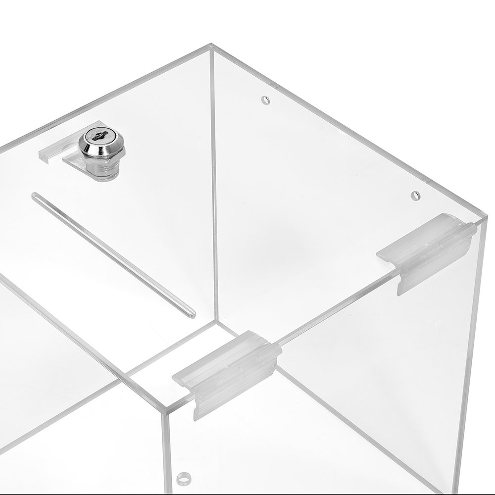 Zeigis® - Scatola per lotteria, in vetro acrilico, da 200 x 200 x 200 mm, con serratura, per donazioni, raccolta fondi o estrazione dei vincitori, in Plexiglas® trasparente, chiudibile a chiave