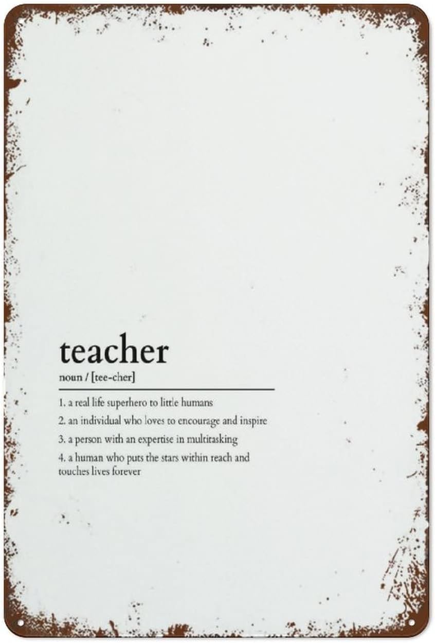peiyeety Metal Tin Sign Teacher Definition Inspirational Quote Wall Art, Vintage Educational, Wall Decor For Indoor Home Kitchen Living Room Bedroom Office Cafe Bar, 6x8 Inch