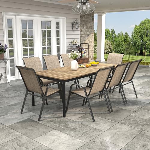 Image of Patio Chairs Set of 8, Stackable Outdoor Dining Chairs for All Weather Textilene Fabric & Metal Frame, Outdoor Chairs Set for Backyard Deck Garden (Brown, Set of 8)
