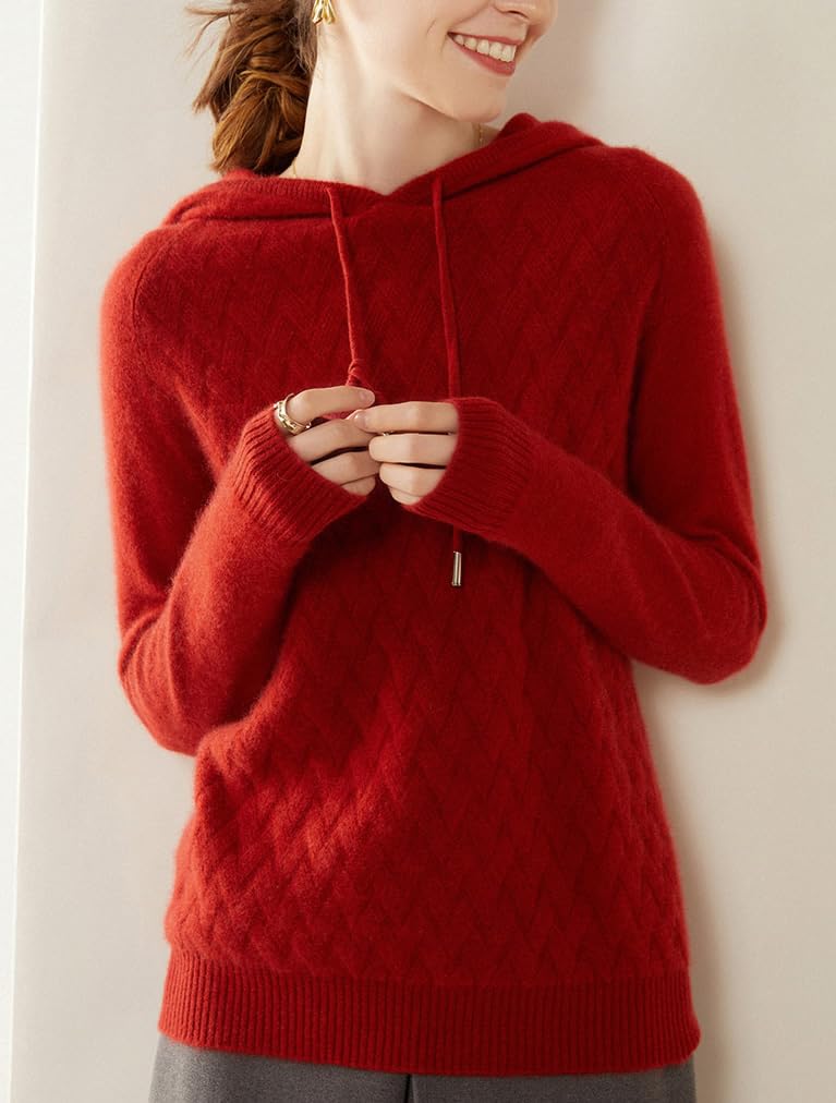 DISSA Damen Langarm Kaschmir Pullover mit Kapuze,EU 34-42
