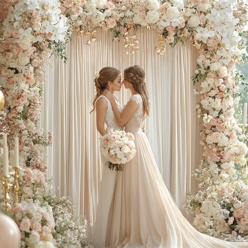 Image of 50x10ft Champagne Backdrop Curtain for Wedding Parties Wrinkle Free Fabric Champagne Drapes Backdrop Decoration for Baby Shower Birthday Photography Decoration 10 Panels, 5ft x 10ft