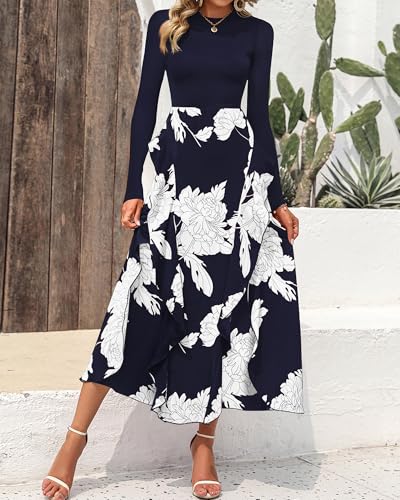 Image of BTFBM Womens Floral Maxi Dress Fall 2025 Casual Crewneck Long Sleeve Ruffle Flowy Cocktail Wedding Guest Dresses