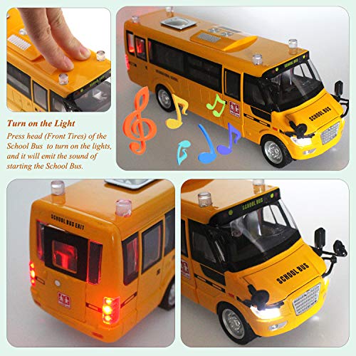 Tipmant Alloy School Bus Model Toys Pull Back Vehicle Car Broadcasting Sound & Music, Lights, Moveable Doors Kids Birthday #TOP3