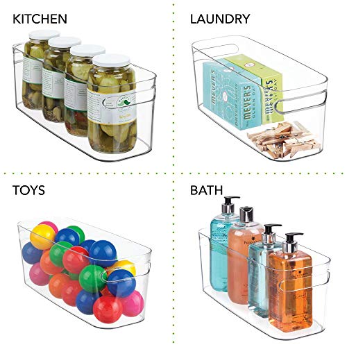mDesign Bathroom Vanity Plastic Organizer Storage Bin Tote with Handles for Health and Beauty Products, Shampoo Bottles, Lotions, Hand Towels - 4 Pack - Clear