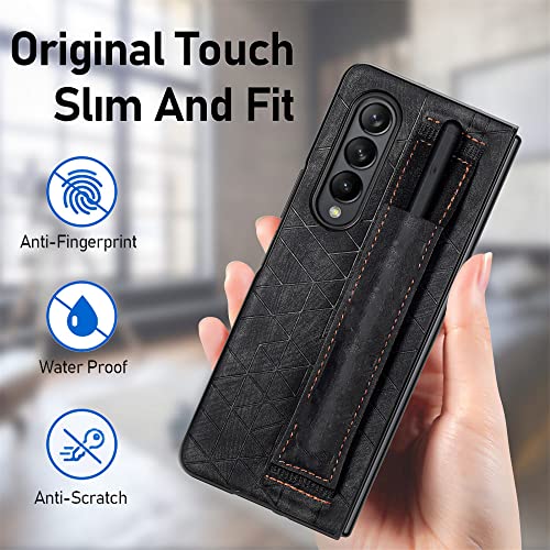 Coque en cuir Galaxy Z Fold 4 anti-chute avec bracelet bleu intégré - 3