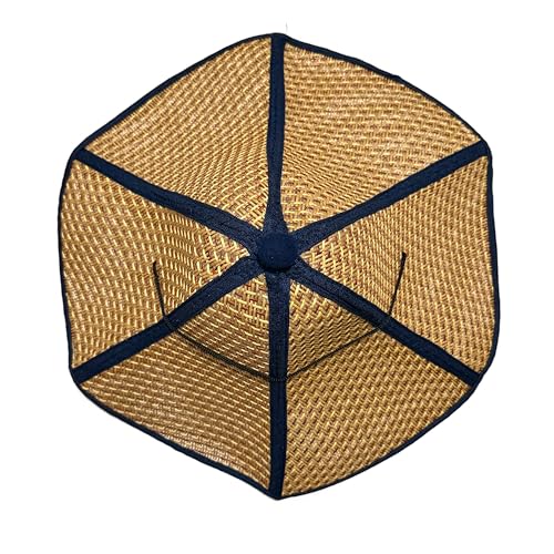 Sombrero femenino azul de paja con ala grande miniatura 4