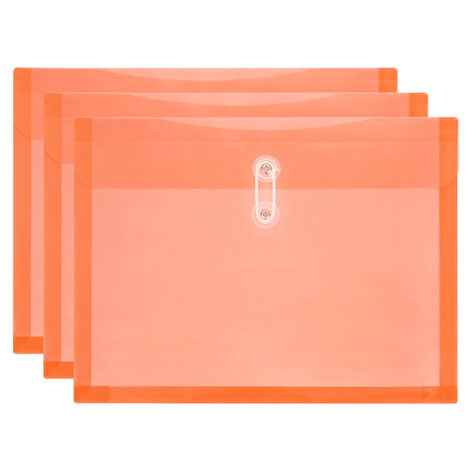 PATIKIL 3Pcs Plastic Envelopes with Button String Tie Closure, Letter A4 Size File Document Folders Envelopes for Home Work Office Organization, Orange