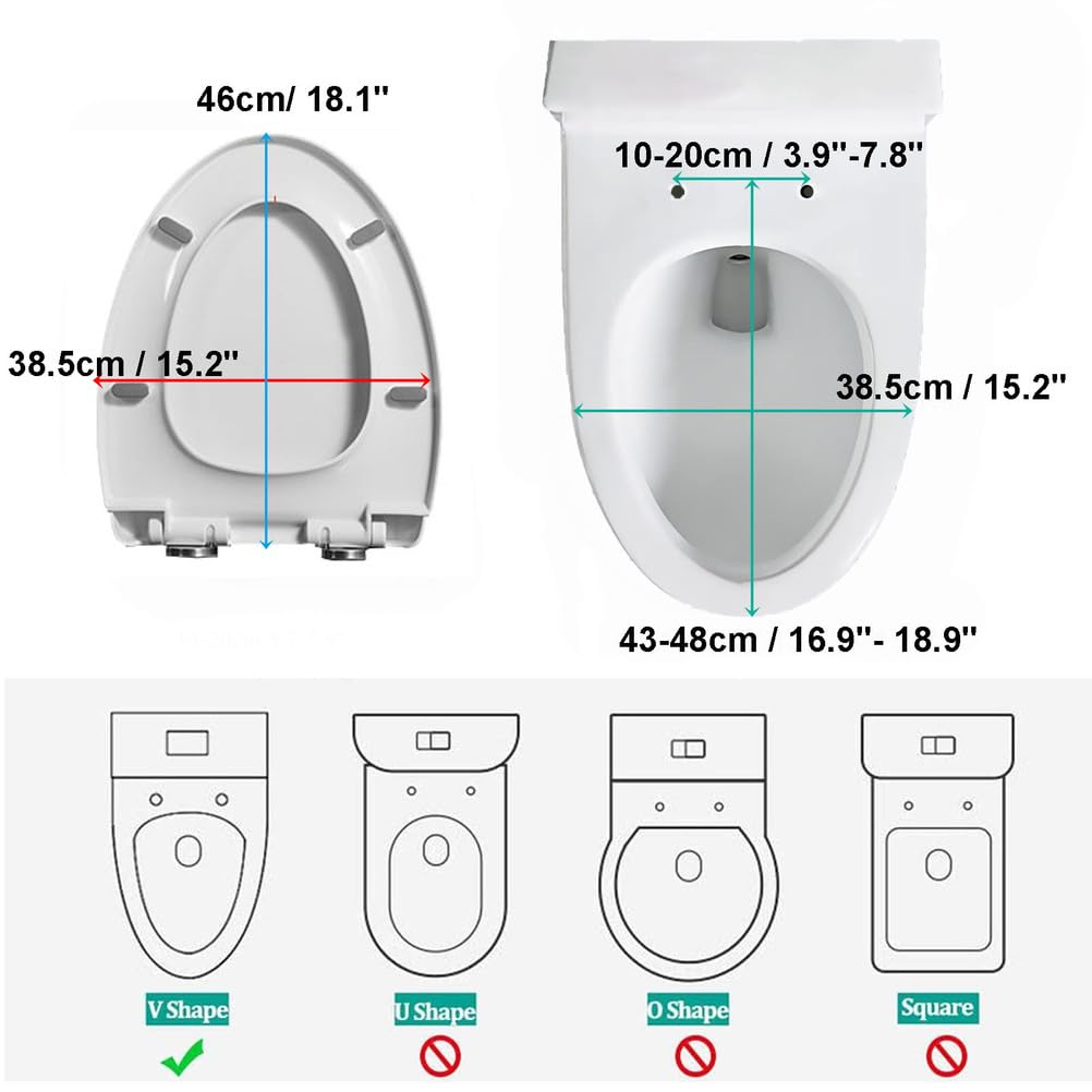 WC-Sitz mit Absenkautomatik, Schnellverschluss, oben fixiert, passend für Standard-Toiletten, langlebiges PP-Material, einfache Installation, weiß, 38,5 x 46 cm, perfekt für moderne Badezimmer und