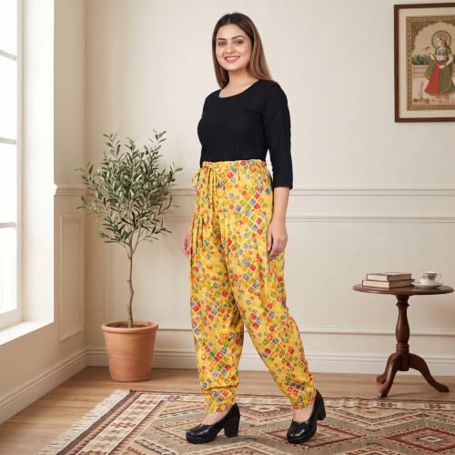Image of FASHION GALLERY Women's Rayon Relaxed Fit Patiala Salwar with Full Length Drawstring Closure Type and Flexible Waist|Patiala Pant for Woman