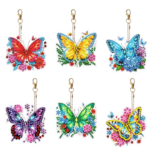 Zamety 6 Pièces Diamond Painting Porte-Clés 5D Diamond Painting Papillon DIY Peinture Diamant Pendentif Double Face Broderie Diamant Art Ornement pour Enfant...