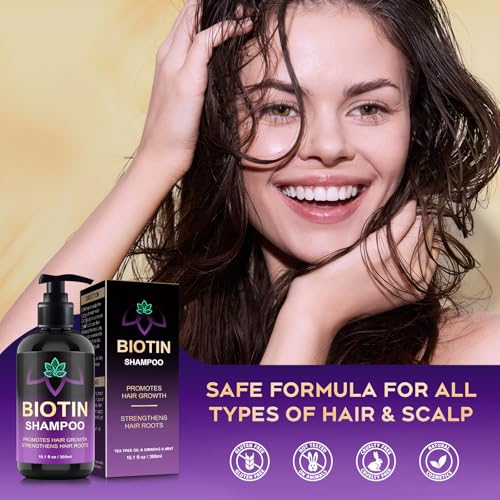 Image of Biotin Hair Growth & Thickening Shampoo with Root Activator, Hair Loss Shampoo for Men And Women, Strengthen Roots, Control Oil & Thicken Thin Hair, Sulfate-Free, for All Hair Types, 10.1 Fl Oz-Fresh