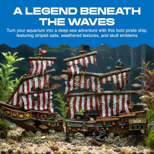 Image of Penn-Plax Deco-Replicas Striped Sail Shipwreck Aquarium Decoration - Safe for Freshwater and Saltwater Fish Tanks - Large - 2 Pieces