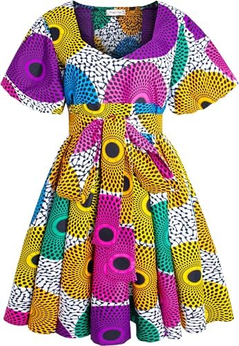 Women's African Print Dress Ankara Wax Dresses Lantern Sleeves