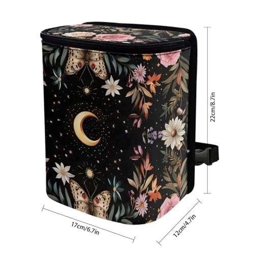 Image of Daisy Moon Print Cars Trash Can with Lid Car Garbage Can Car Waste Basket, Leak-Proof Cars Trash Bin, Van Truck Trash Hanging Sedan Accessories Interior Organizer Bag