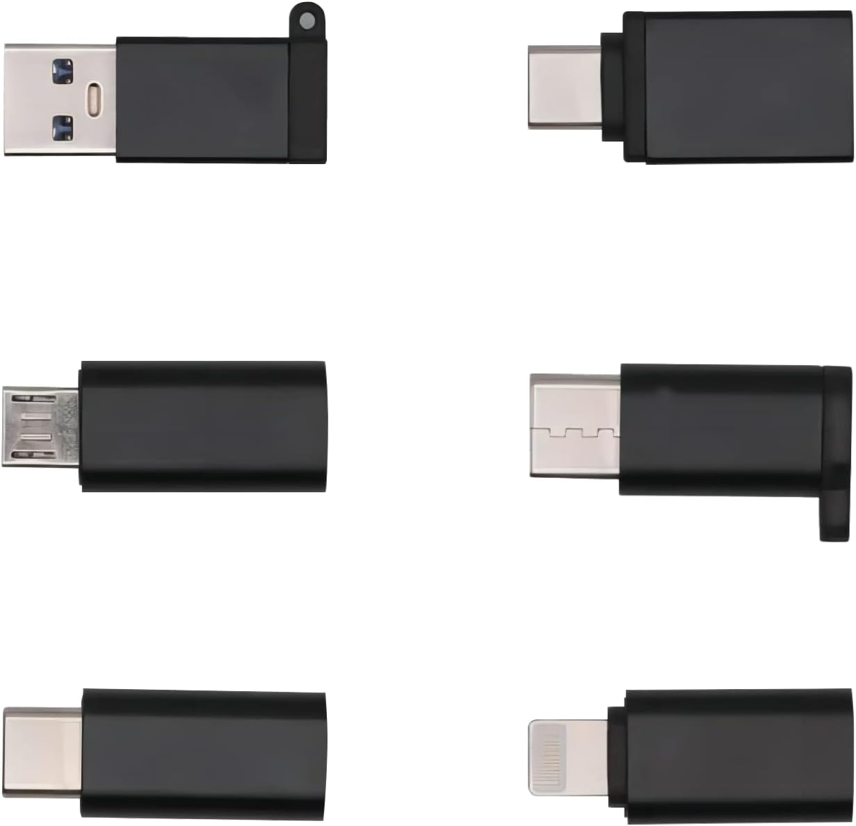 Set of 6 USB-C to USB 3.0 adapters,FDG USB-C (male) to USB A (female), Micro USB and USB 3.0 support OTG function,For Mobile phones,notebooks,desktop computers,game consoles,etc (Black)