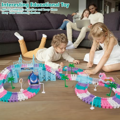 Image of Race Car Track Toys Monster Truck Tracks for Kid Toddler Girl,194 PCS