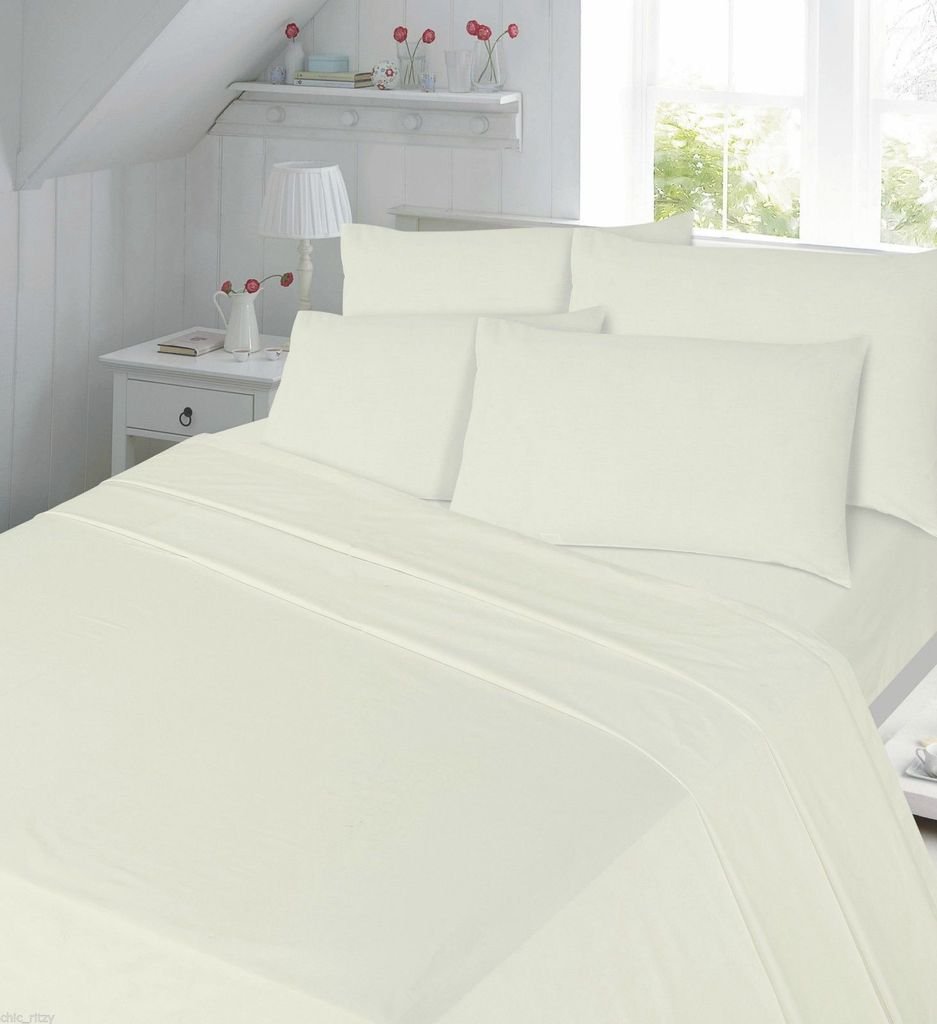 De Lavish Off-White 100% Egyptian Cotton Flat Sheet 200 Thread Count King Size Bed Plain Dyed Bedding, Cream