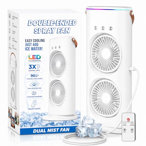 Image of efluky 4000mAh Double Ended Spray Fan, Cold Air, 2025 New 3 Gears USB Rechargeable with LED Light Cooler, Tower Air Coolers & Remote Control,Water Tank,Table fan for Home,Office (C-White)