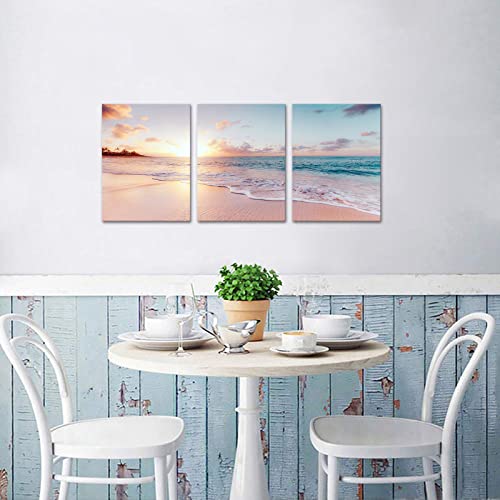 Derkymo 3 Pieces Pink Beach Canvas Wall Art Coastal Sunset Landscape Pictures Print Modern Seascape Artwork For Home Decoration Stretched And Framed Ready To Hang (12Wx16Lx3Pcs) #TOP2