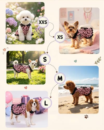 Image of CuteBone Trendy Pink Leopard Print Pet Dress with Peter Pan Collar - Sweet & Edgy Pattern - Sleeveless Ruffled Skirt with Bow for Small Dogs, Cats - Stylish Daily & Party Wear