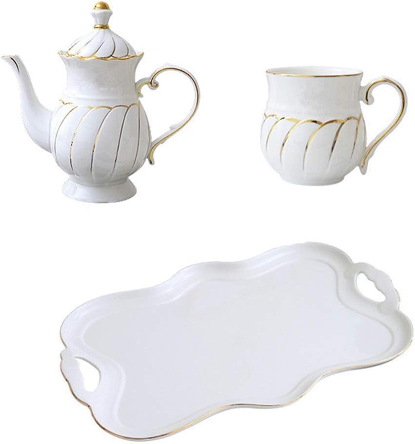 Tea Set Gold Trim Glazed Porcelain Coffee And Tea Service With 6 Piece Cups And Tray 8 Pieces Afternoon Tea Drinkware Coffee Set Cup And Saucer Sets