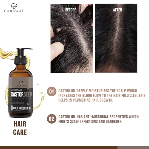 Image of CARAWAY Castor Oil 236 ml with Coconut Oil 236 ml Combo - Promotes Hair Growth