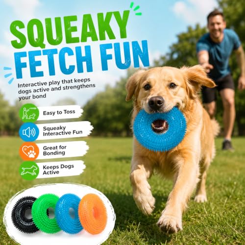 Image of Dog Chew Toys for Aggressive Chewers, Squeaky Floating Donut Rings, 4 Pack