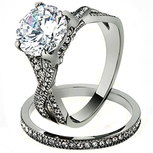 Marimor Jewelry 3.3 Ct Round Cut Cz Stainless Steel Wedding & Eternity Ring Set Womens Size 7