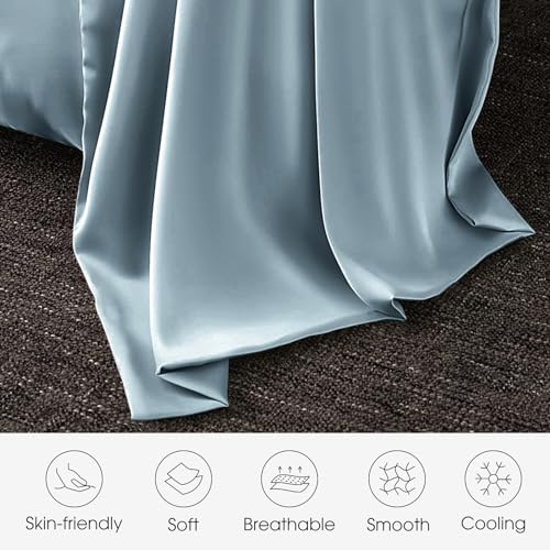 Image of 100% Silk Pillow Cases 2 Pack Queen Size Mulberry Silk Pillowcase for Hair and Skin Set of 2 Highest Grade 6A Silk Soft Breathable Cooling with Hidden Zipper, Grey Blue