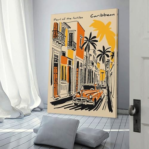 Œuvre d'art murale Caraïbes rétro grand format en toile premium