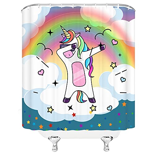 Funny Unicorn Shower Curtain Dance Horse Animal Child Girls Celebration Character Colorful Cute Bathroom Decoration Polyester Curtains With Hooks #TOP3