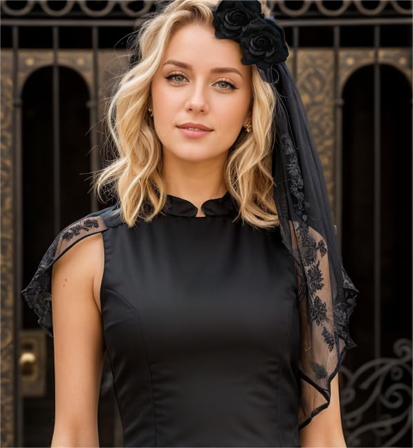 4 Pieces Rose Flower Hair Clips Fabric Hairpin Brooch Pins Mexican Flowers Floral Headpieces for Women Girl Bridal Halloween Mother's Day (Black+Dark Red) - Image 6