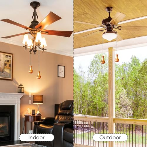 Image of Ceiling Fan Pull Chain, 4 Pack Wooden Pendant Pull Chain Extension, 12 Inches Decorative Chain Pulls for Ceiling Light Fan Lamp, Beads Ball Pull Chain Extenders with Connector, D