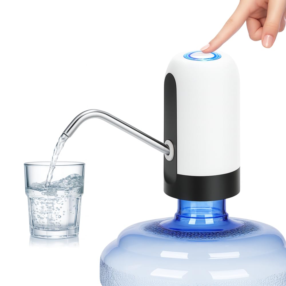 water dispenser pump for 20 litre bottle – automatic electric water can pump, usb rechargeable portable drinking water pump for home, kitchen & office (white)