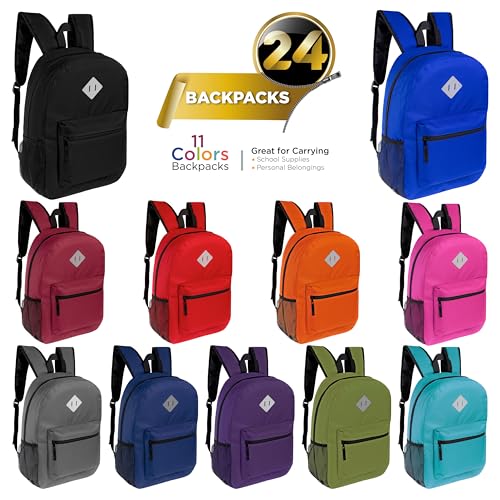 24-Pack 17" Classic Patch Backpacks for Kids, 11 Assorted Colors - Bookbags in Bulk for Elementary, Middle, and High School Students2