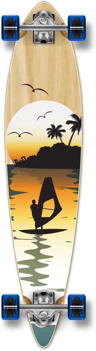 Yocaher Beach Series Complete Pintail Skateboards Longboard Cruiser w/Black Widow Premium 80A Grip Tape Aluminum Truck ABEC7 Bearing 70mm Skateboard Wheels