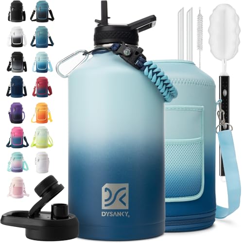 1 Gallon Water Bottle Insulated | Thickened Stainless Steel Vacuum Metal Water Jug | Portable Sports Large for Gym and Hiking with Straw, Carrier Bag, Handle Strap | BPA-Free 128 oz