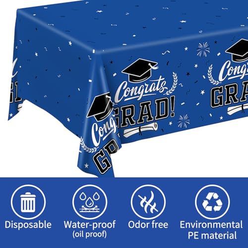 Image of Staraise 2025 Graduation Decorations 3 Pcs Graduation Tablecloth - Blue Congrats Grad Table Cloth for Class of 2025,Disposable Plastic Rectangle Grad Table Cover for Party Supplies,51.2x86.6inch