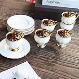 MOEVERLIW Espresso Cups with Saucer Sets 2.8 Oz with Golden Liner Turkish Coffee Cups Set of 6
