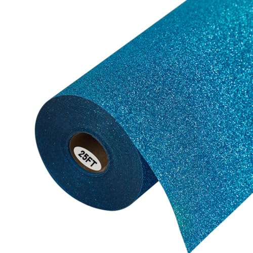 Image of guangyintong Glitter Heat Transfer Vinyl, 12 inch x 25ft Sky Blue Iron on Vinyl
