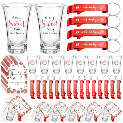 Singhoow 50 Sets Baby Shower Favor for Guests Acrylic Shot Glasses with Bottle Opener Keychains Thank You Tags and Bags Gender Reveal Party Favors for Guest Baby Shower Return Gift(Strawberry) by Singhoow - Used condition - US$30.04