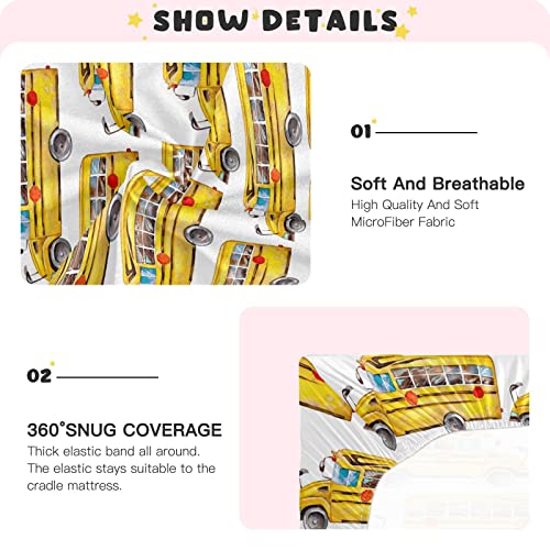 Image of Vintage School Bus Crib Sheets Soft Breathable Fitted Baby Playard Sheets Mattress Cover for Girl Boys, 39 inch x 27 inch x 5 inch